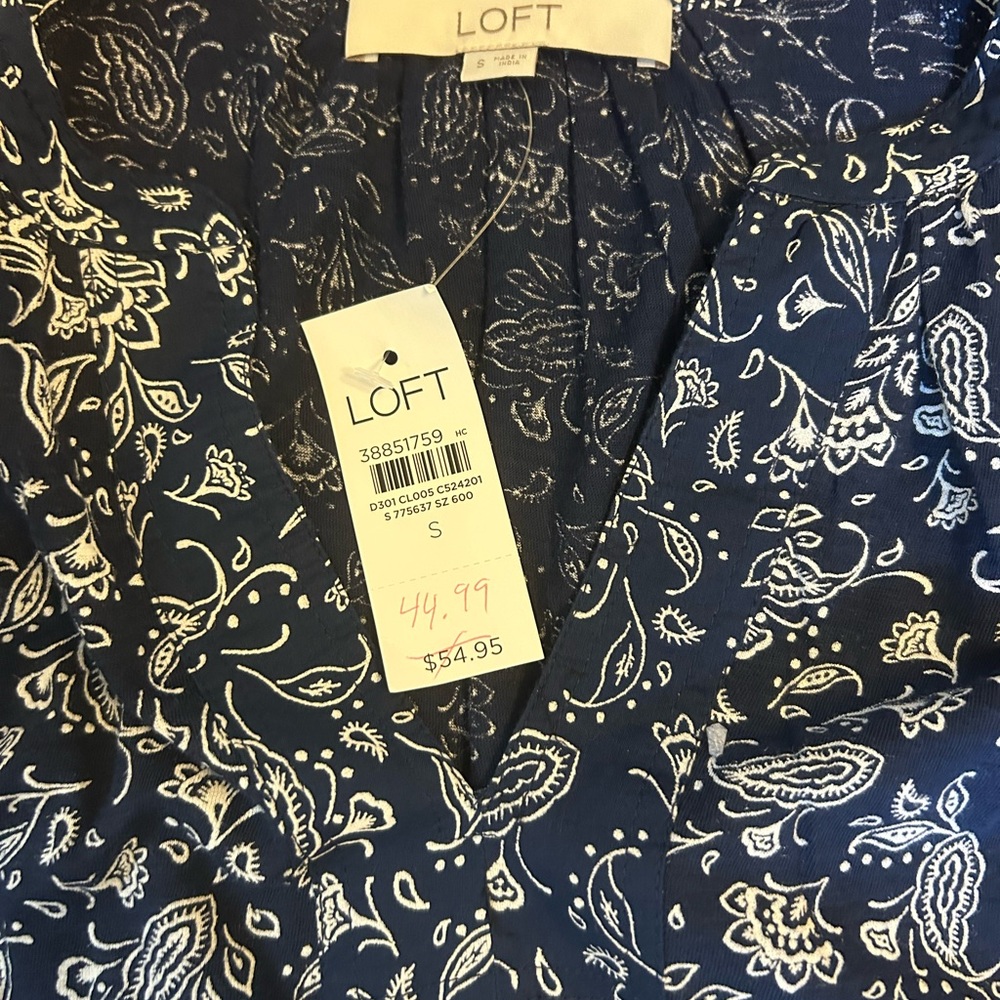 LOFT Navy Blue Paisley Women's Top still in store!